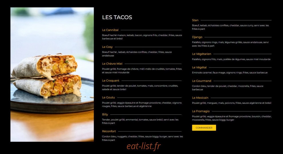 Cosy Tacos — carte page 1