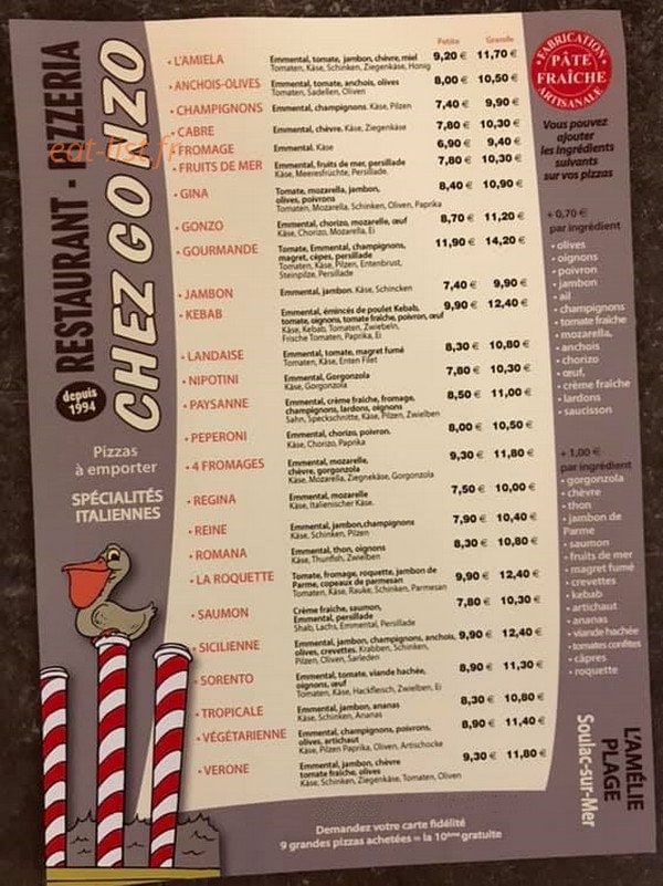Pizzeria chez Gonzo — carte page 1
