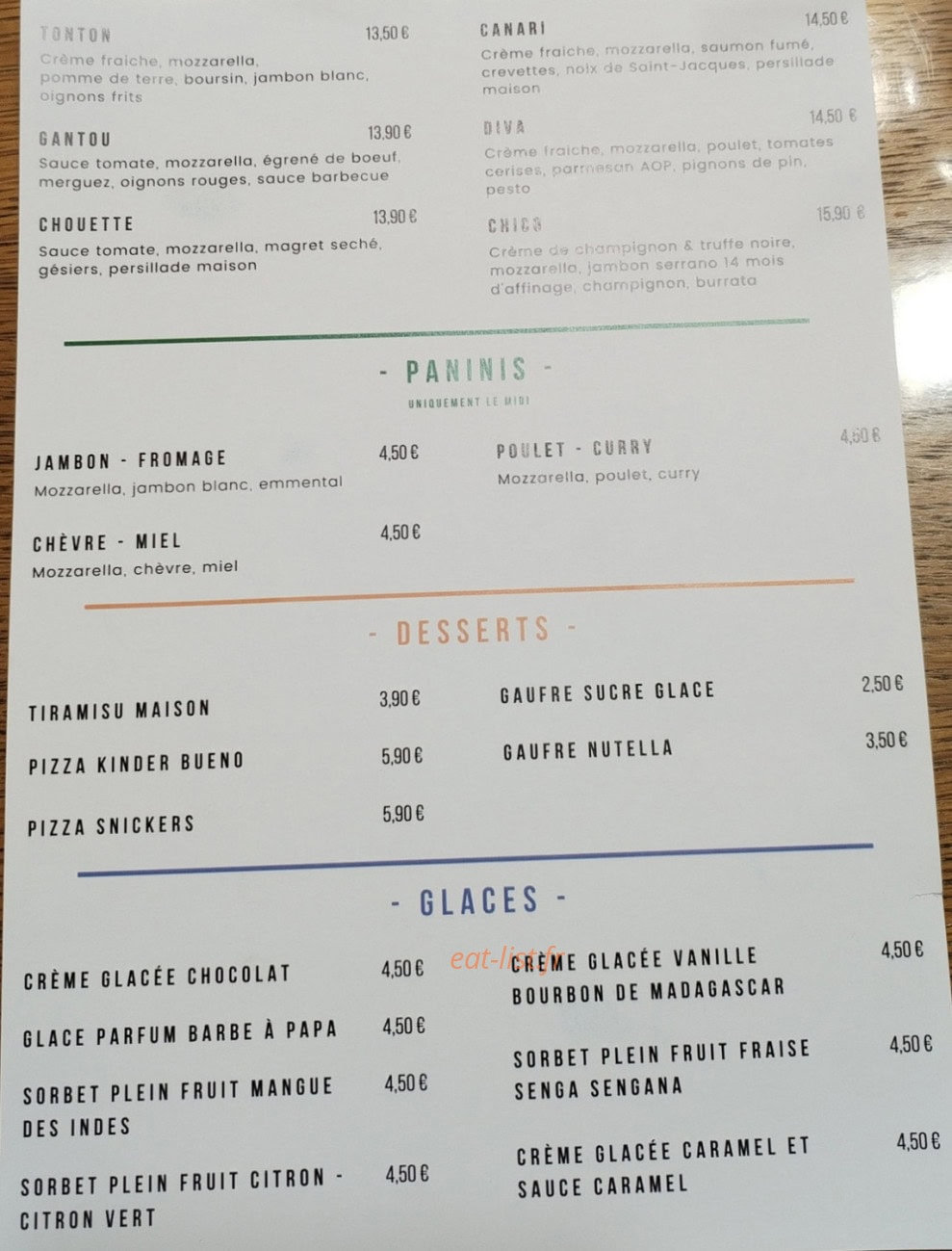 Eat Rapizz — carte page 2