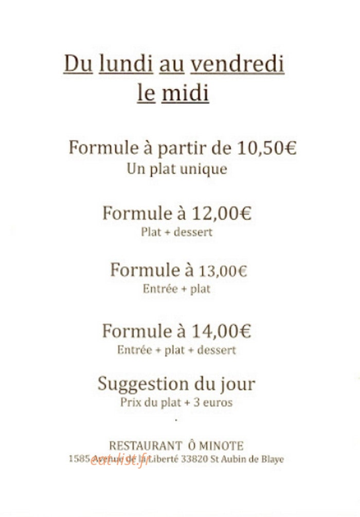 Restaurant O Minote — carte page 1