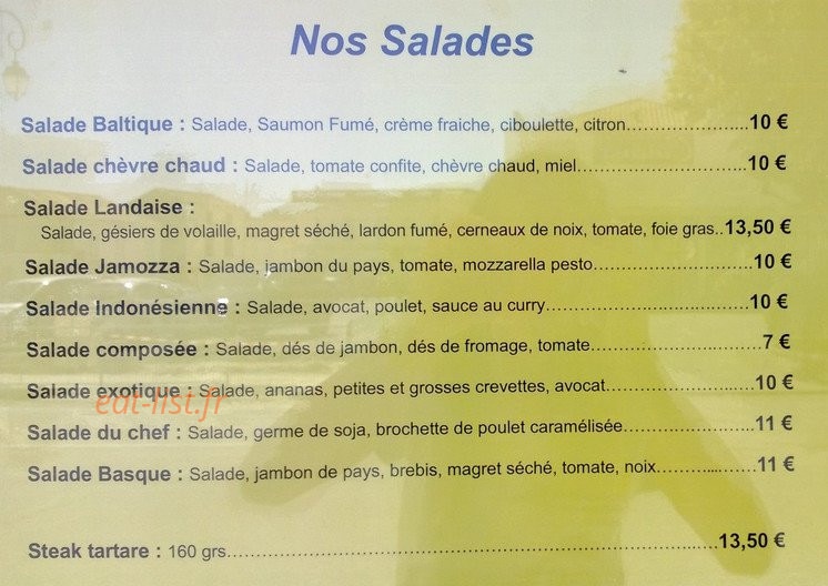 Carte et menu de Saint Ciers Pizzas à Saint Ciers sur Gironde — Les salades