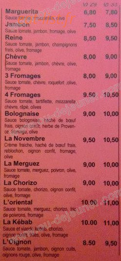 Carte et menu de Saint Ciers Pizzas à Saint Ciers sur Gironde — Les pizzas: margarita, jambon...