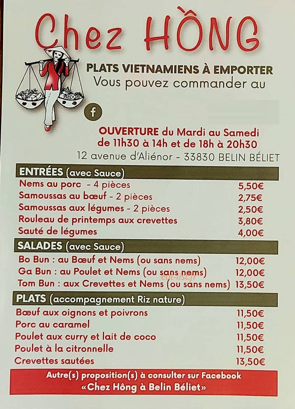 Chez Hông — carte page 1