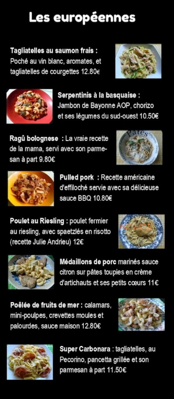 L'art des Pâtes — carte page 1