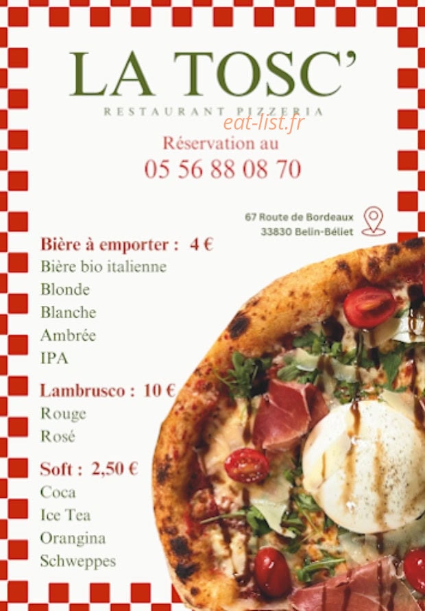 Carte et menu de La Tosc' à Belin Beliet — Les boissons