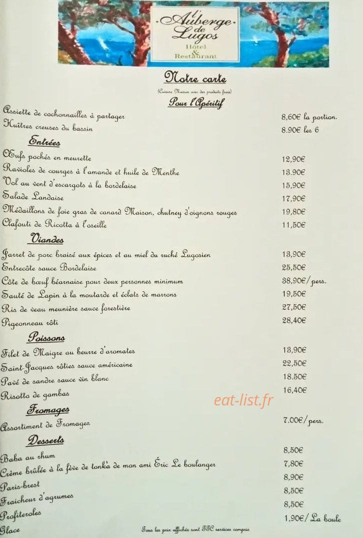 L' Auberge de Lugos — carte page 1