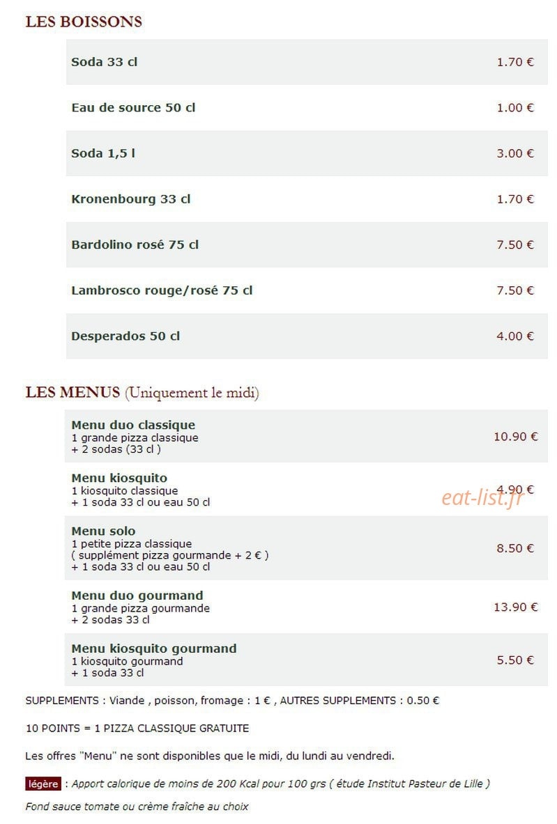 Le Kiosque à Pizzas — carte page 3
