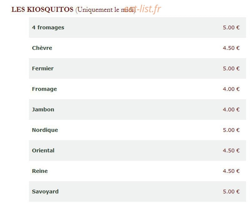 Le Kiosque à Pizzas — carte page 2