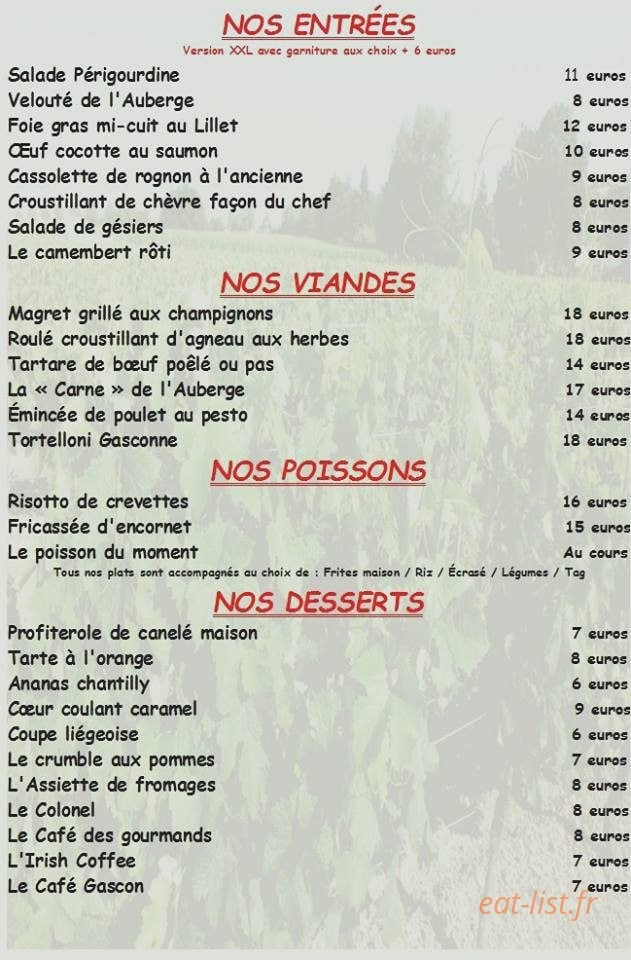 Auberge des graves — carte page 1