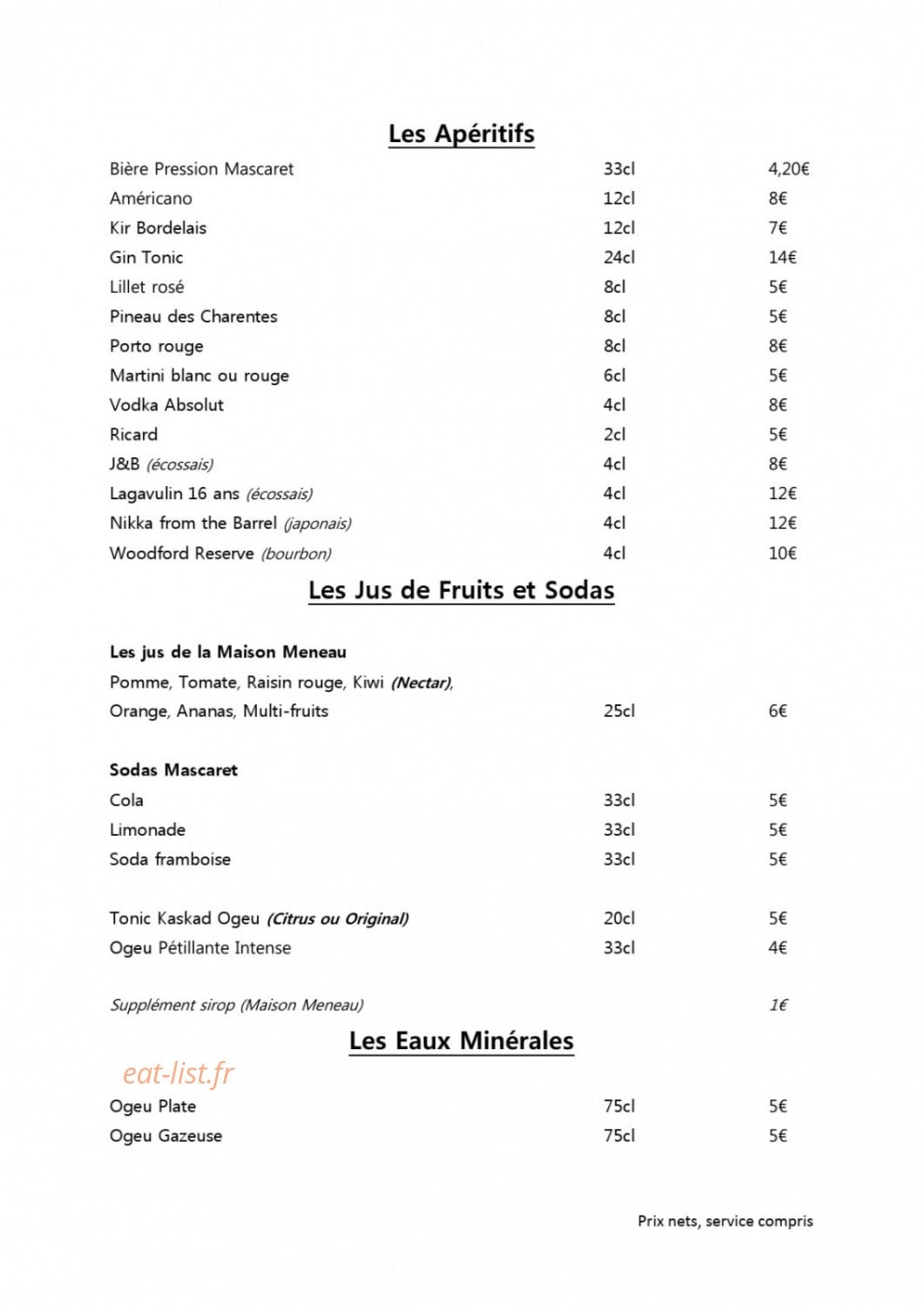 Restaurant Lune — carte page 3