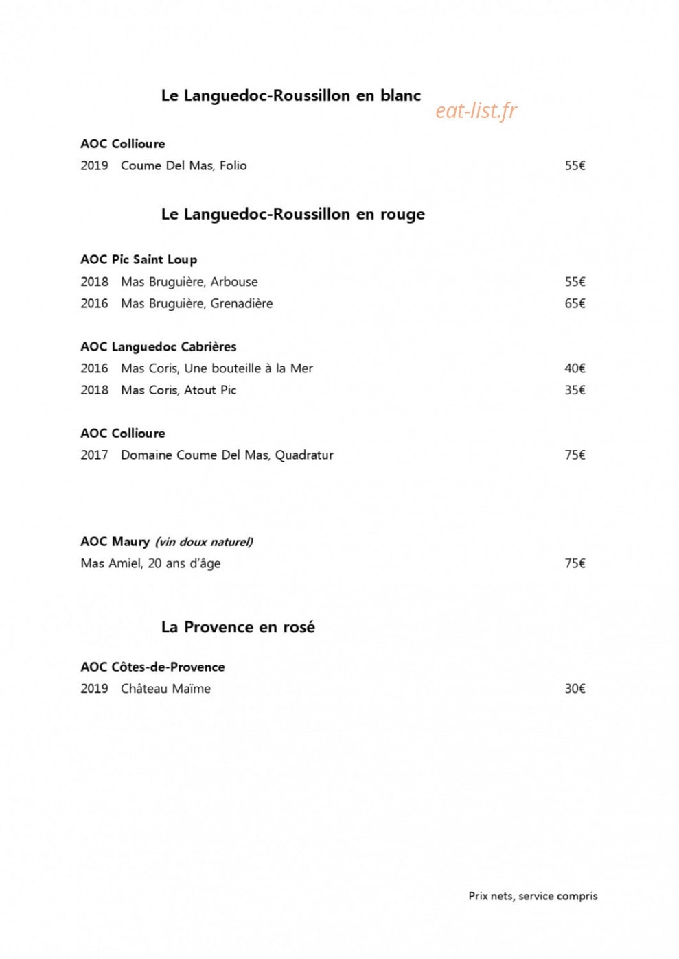 Restaurant Lune — carte page 11