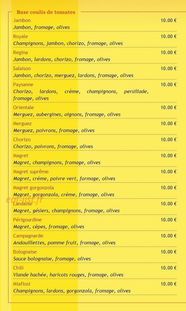 Restaurant Pascal D — carte page 1