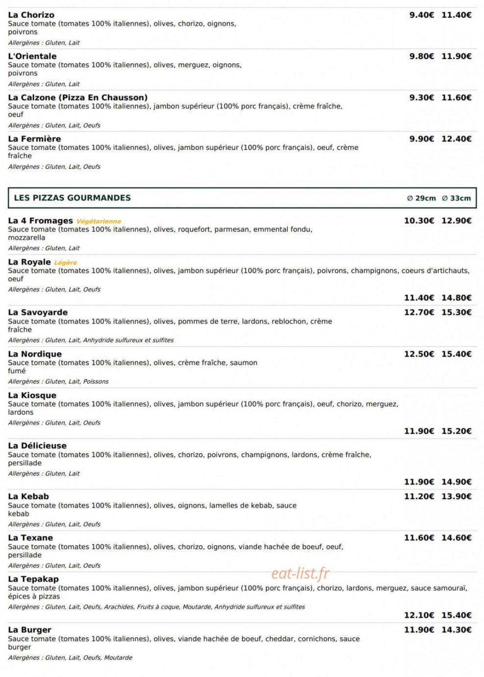 Le Kiosque à Pizzas — carte page 2