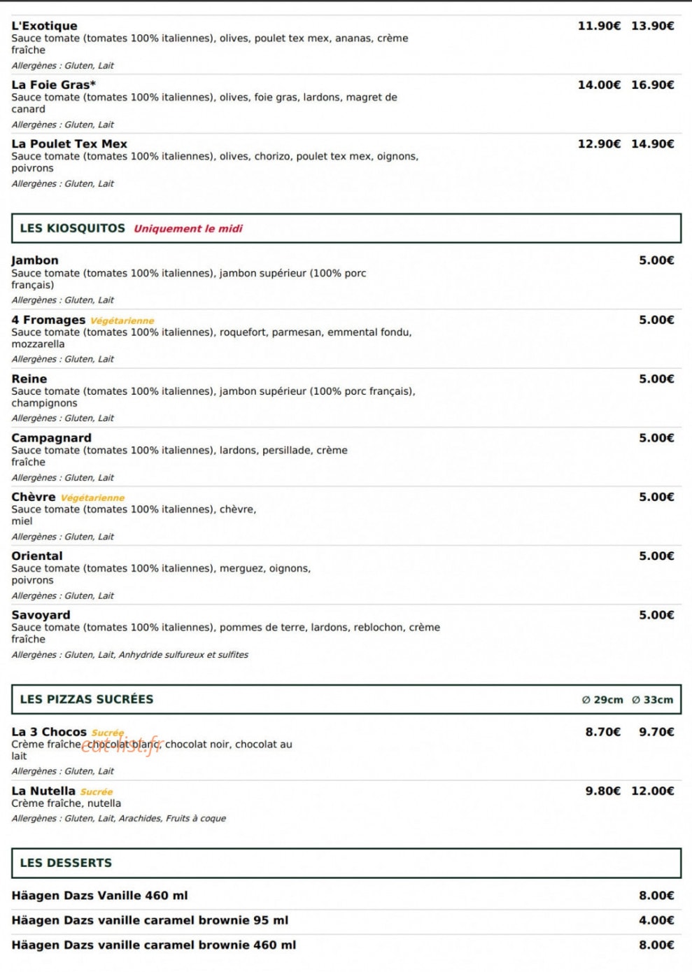 Le Kiosque à Pizzas — carte page 4