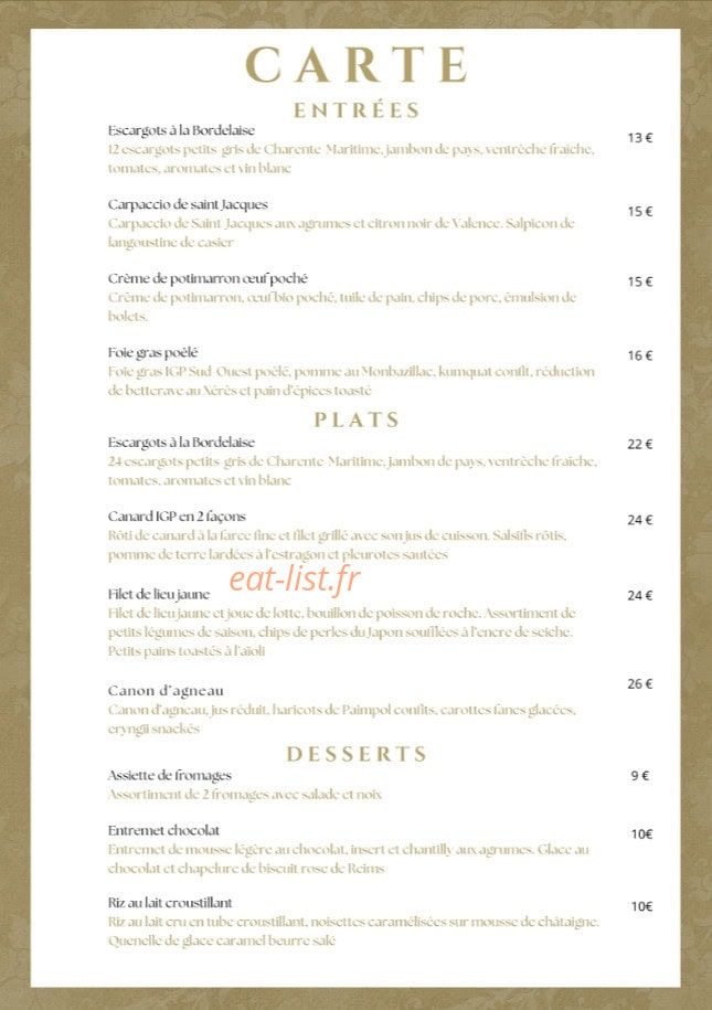 La Table du Moulin Blanc — carte page 1
