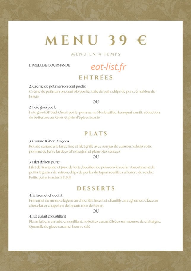 La Table du Moulin Blanc — carte page 2
