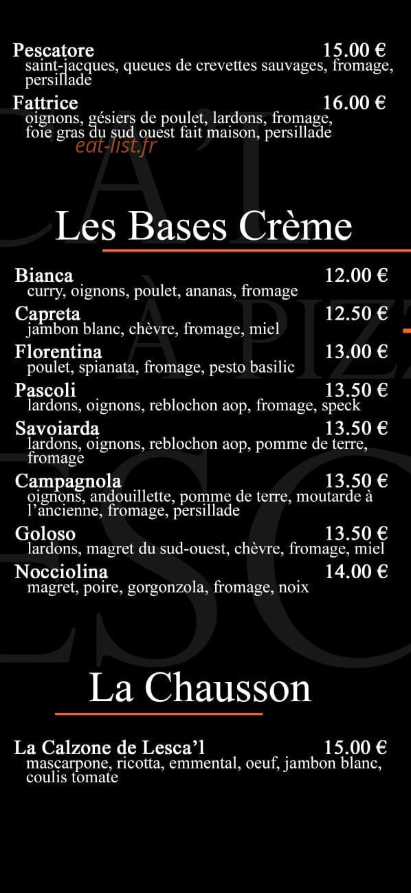 Lesca'l à Pizzas — carte page 3