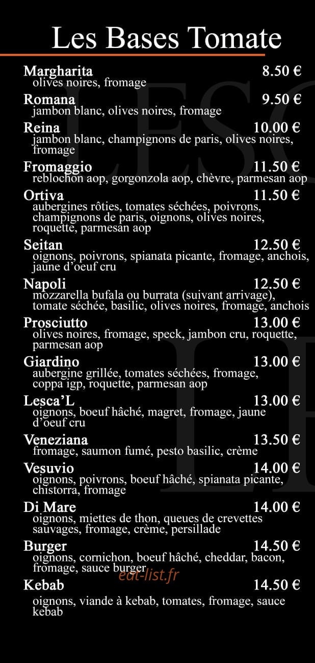 Lesca'l à Pizzas — carte page 2