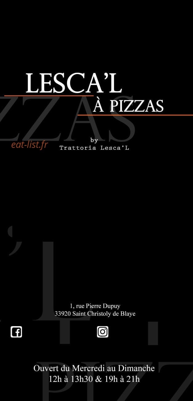 Lesca'l à Pizzas — carte page 1