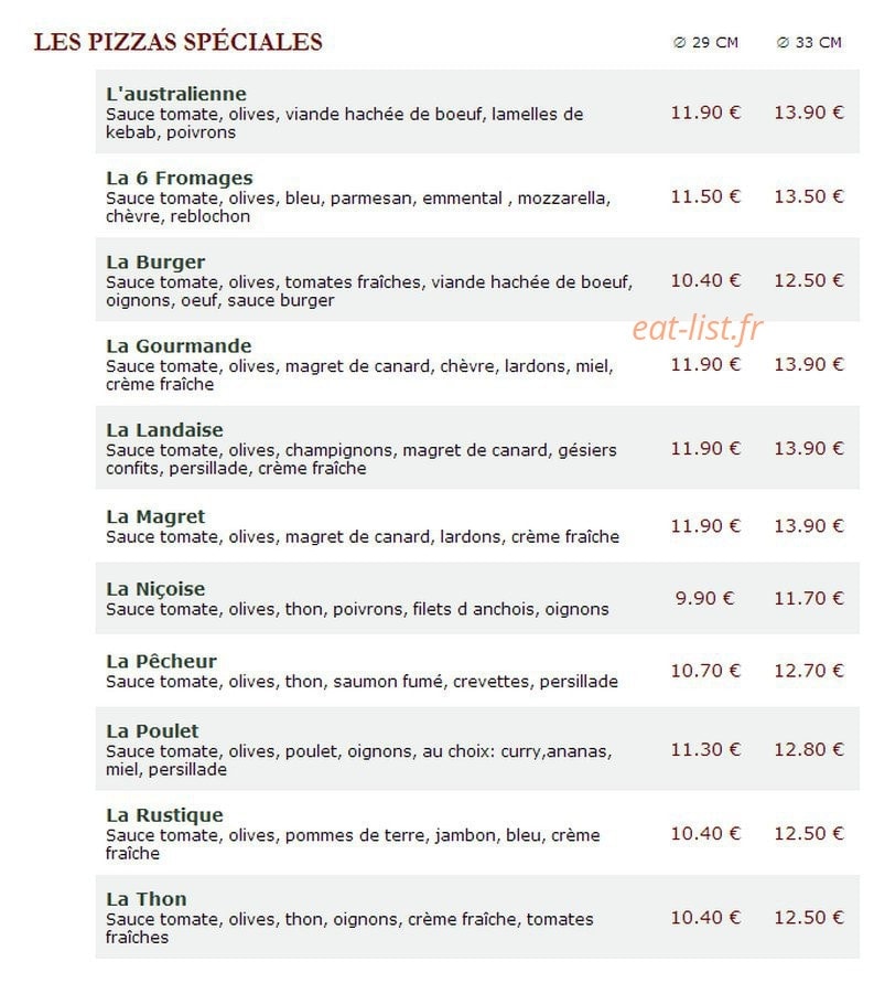 Le Kiosque à Pizzas — carte page 3