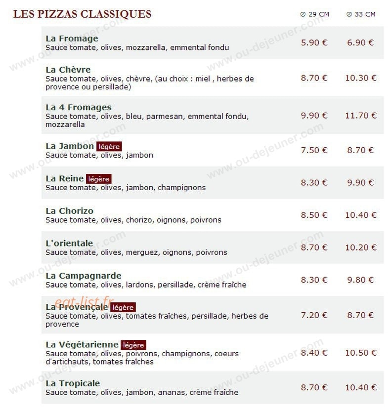 Le Kiosque à Pizzas — carte page 1