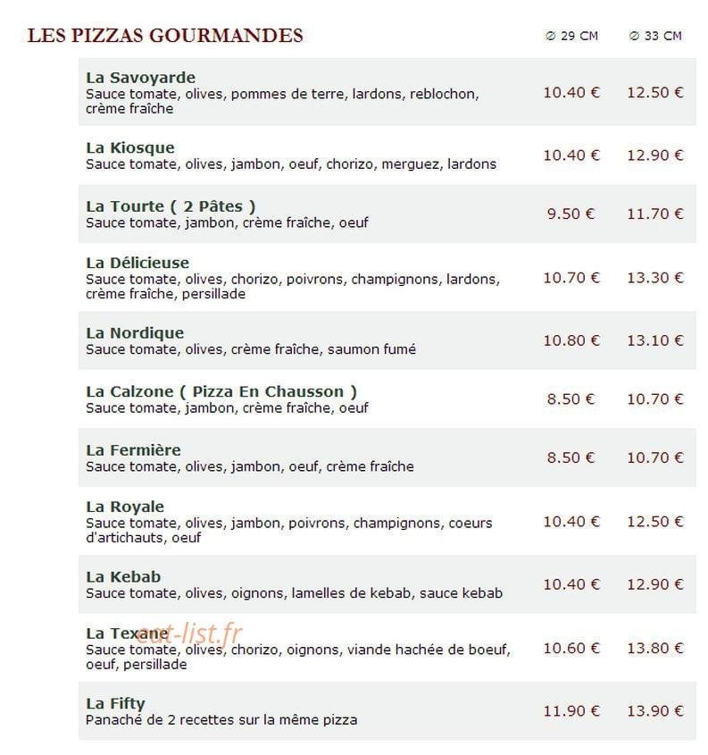 Le Kiosque à Pizzas — carte page 2