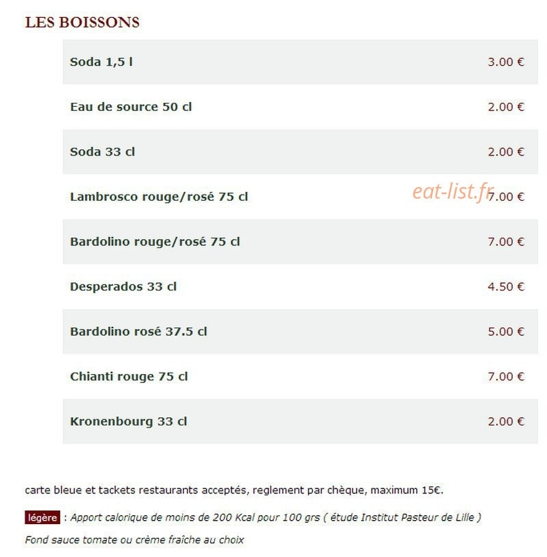 Le Kiosque à Pizzas — carte page 4