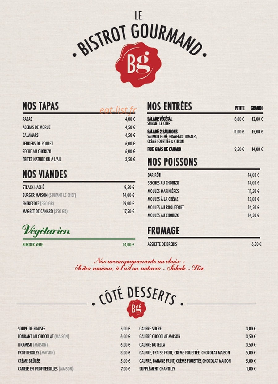 Bistrot Gourmand — carte page 1