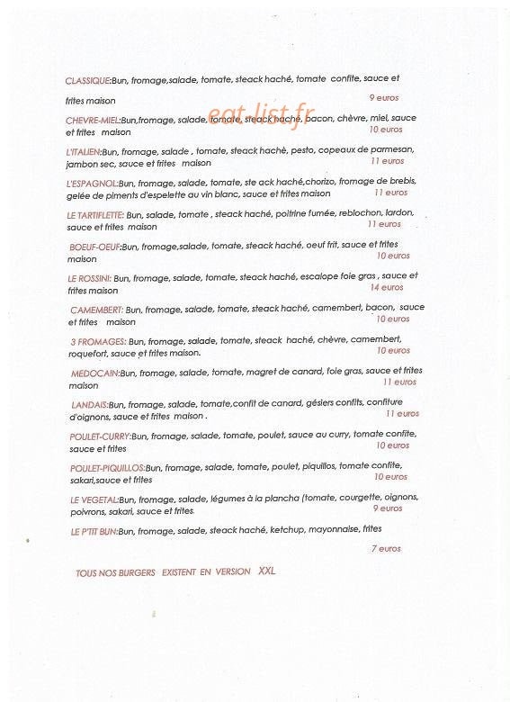 La Maison du Burger — carte page 1