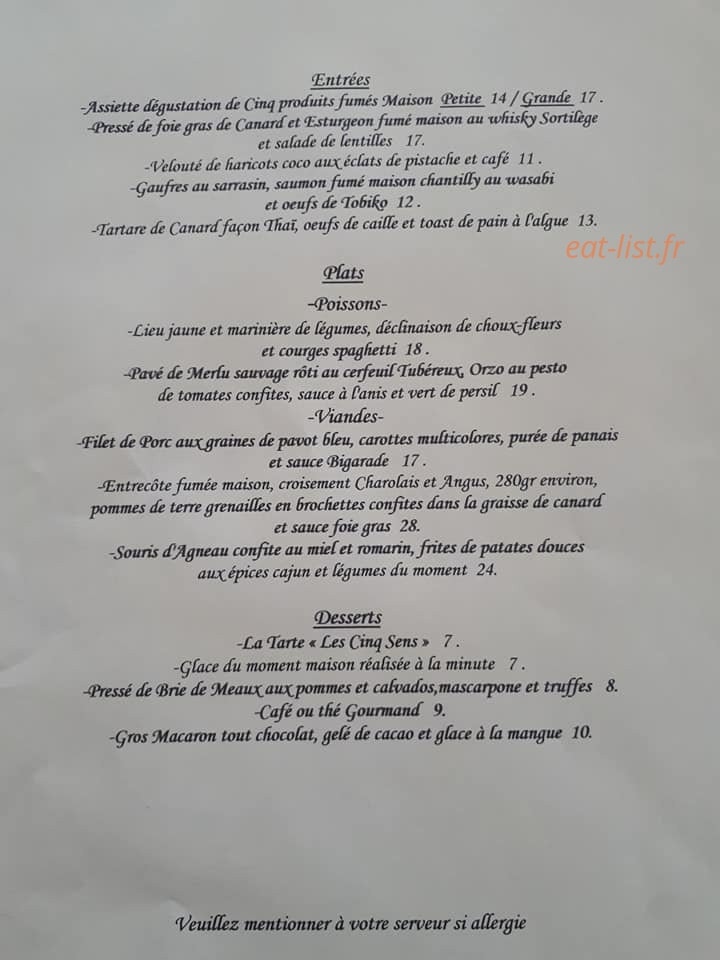 Les Cinq Sens — carte page 2
