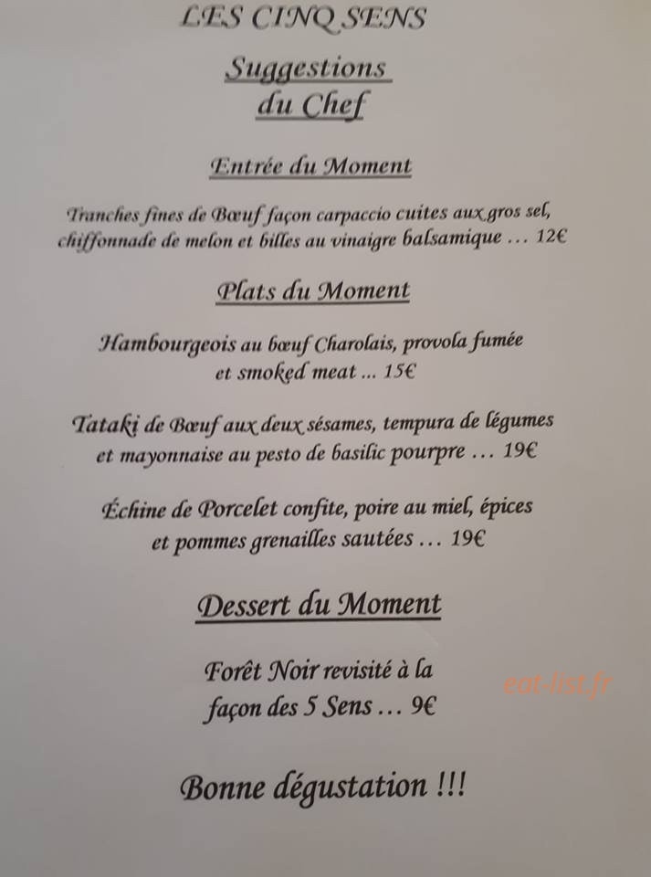 Les Cinq Sens — carte page 3