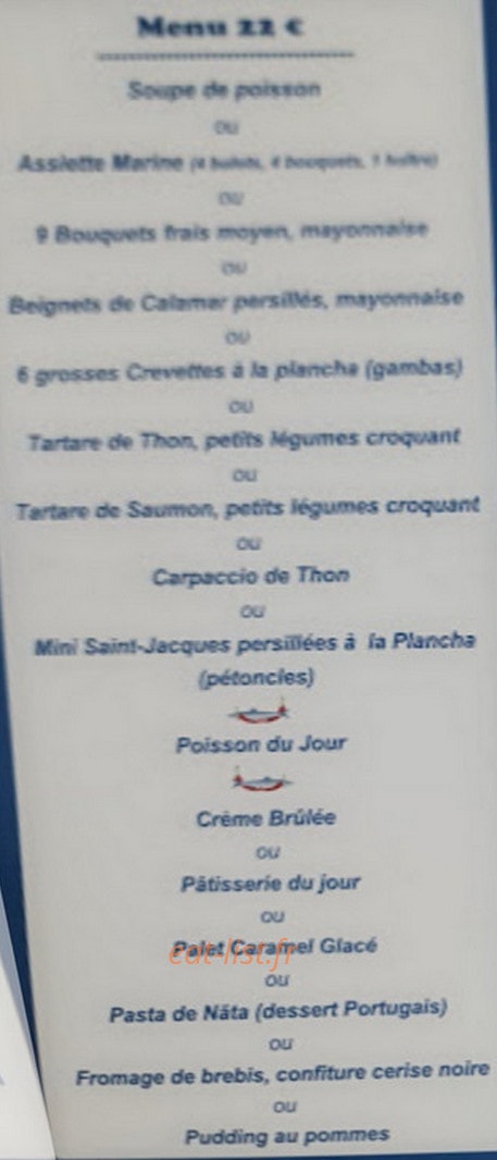 Carte et menu de Marinheiro à Vendays Montalivet — Menu 22€