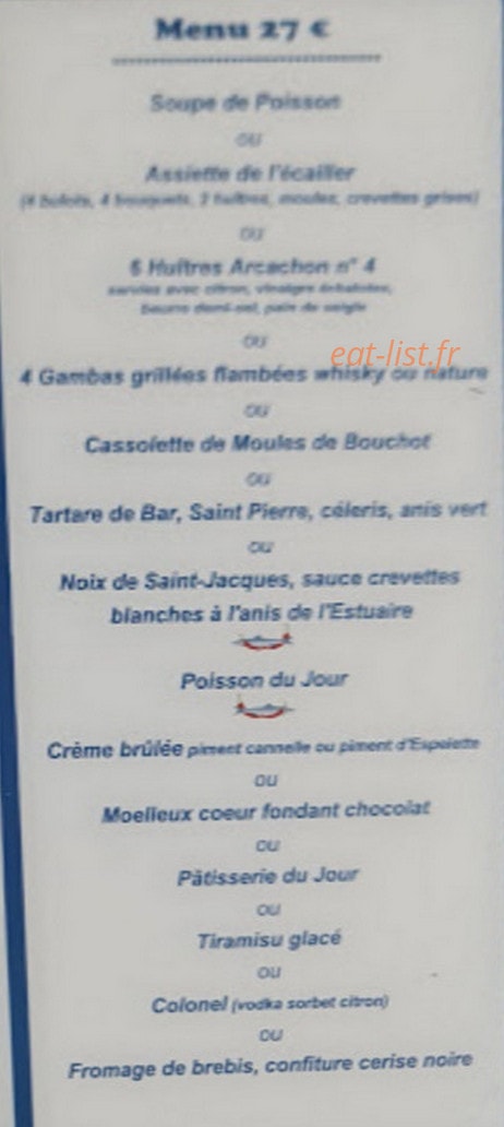 Carte et menu de Marinheiro à Vendays Montalivet — Menu 27€