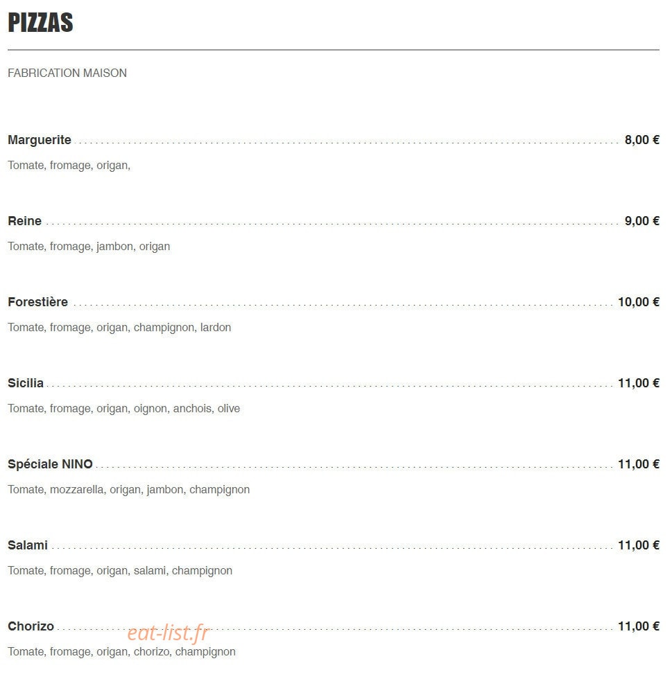 Pizza Nino — carte page 1