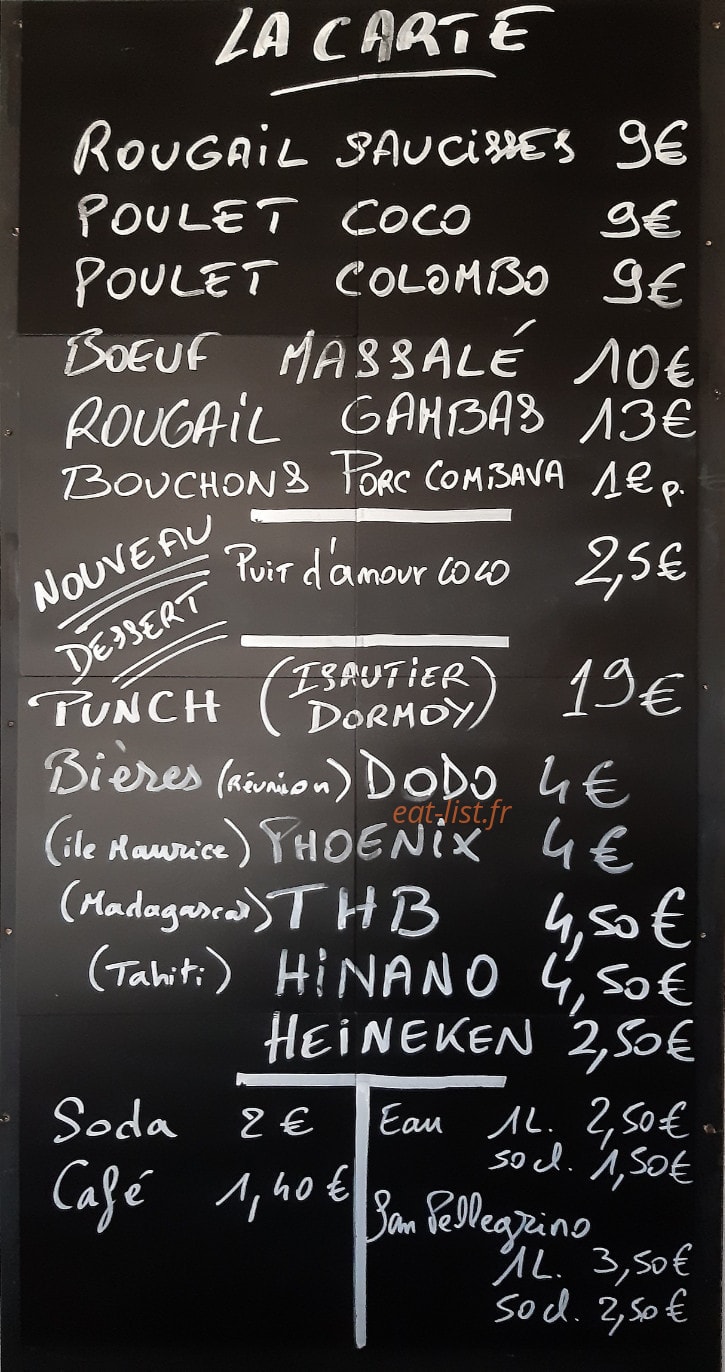 Carte et menu de Le Rougail Qui surf à Lege Cap Ferret — Exemple de menu