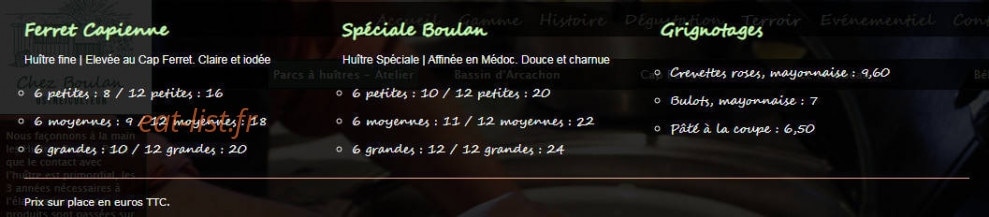 Carte et menu de Chez Boulan à Cap Ferret — Plateaux