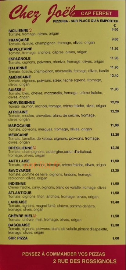 Chez Joël — carte page 1