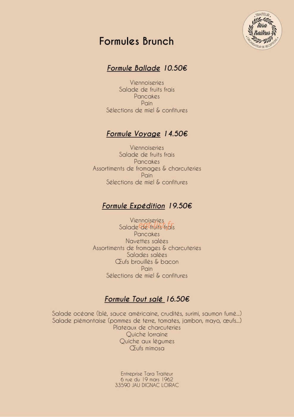 Tara Traiteur — carte page 8