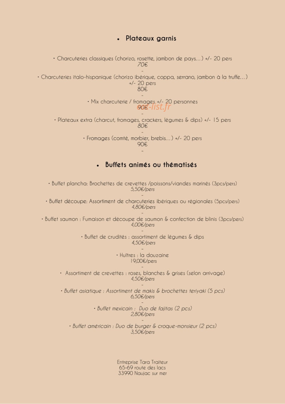 Tara Traiteur — carte page 5