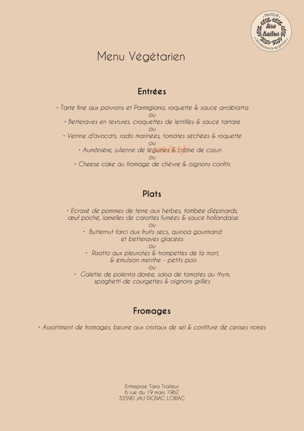 Tara Traiteur — carte page 2