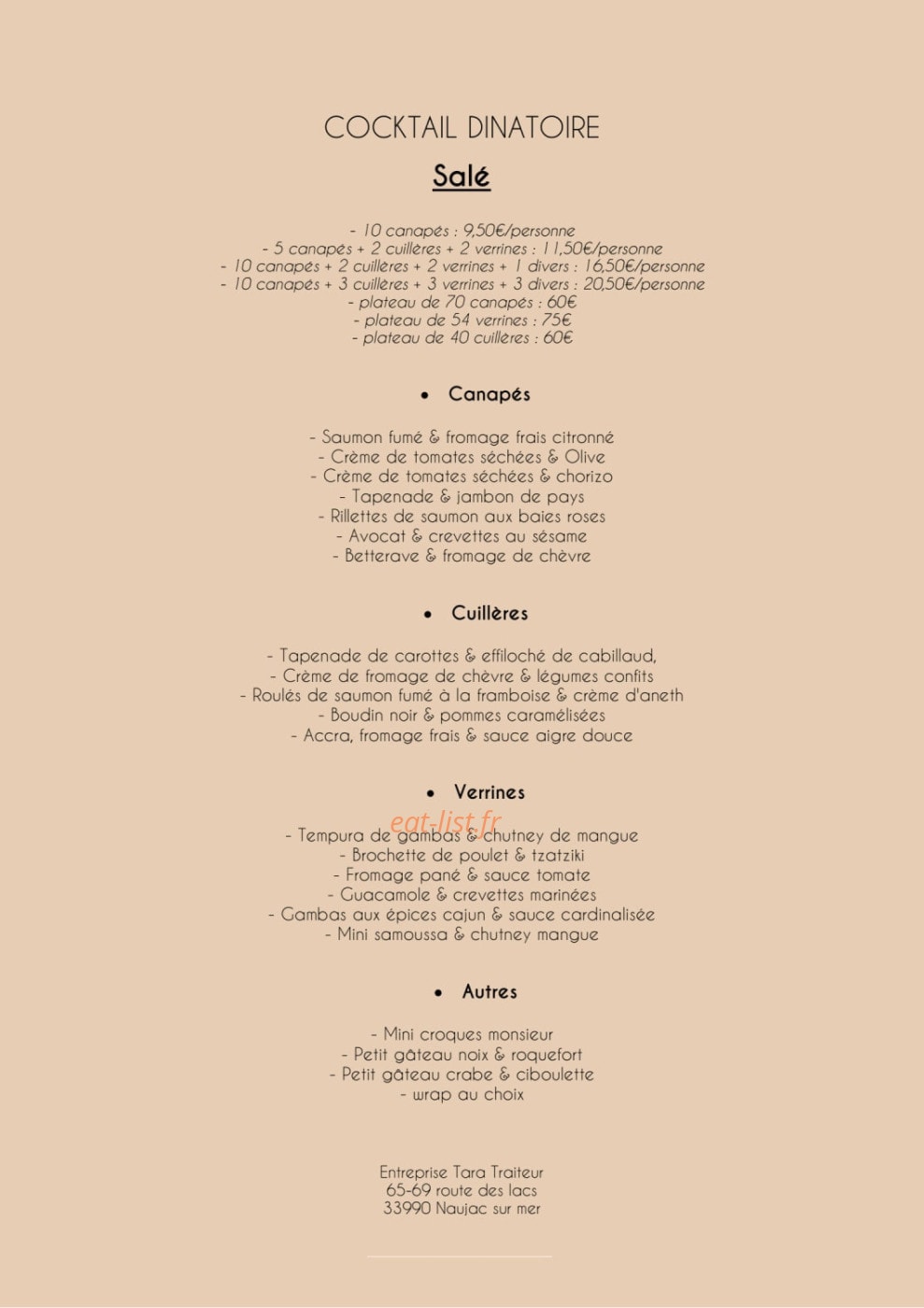 Tara Traiteur — carte page 4