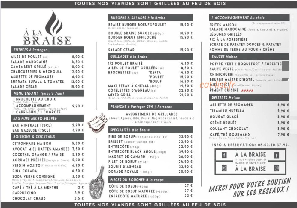 À La Braise — carte page 1