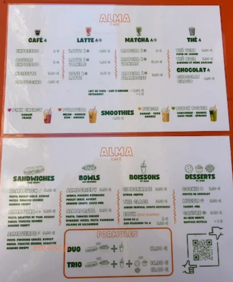 Alma Café — carte page 1