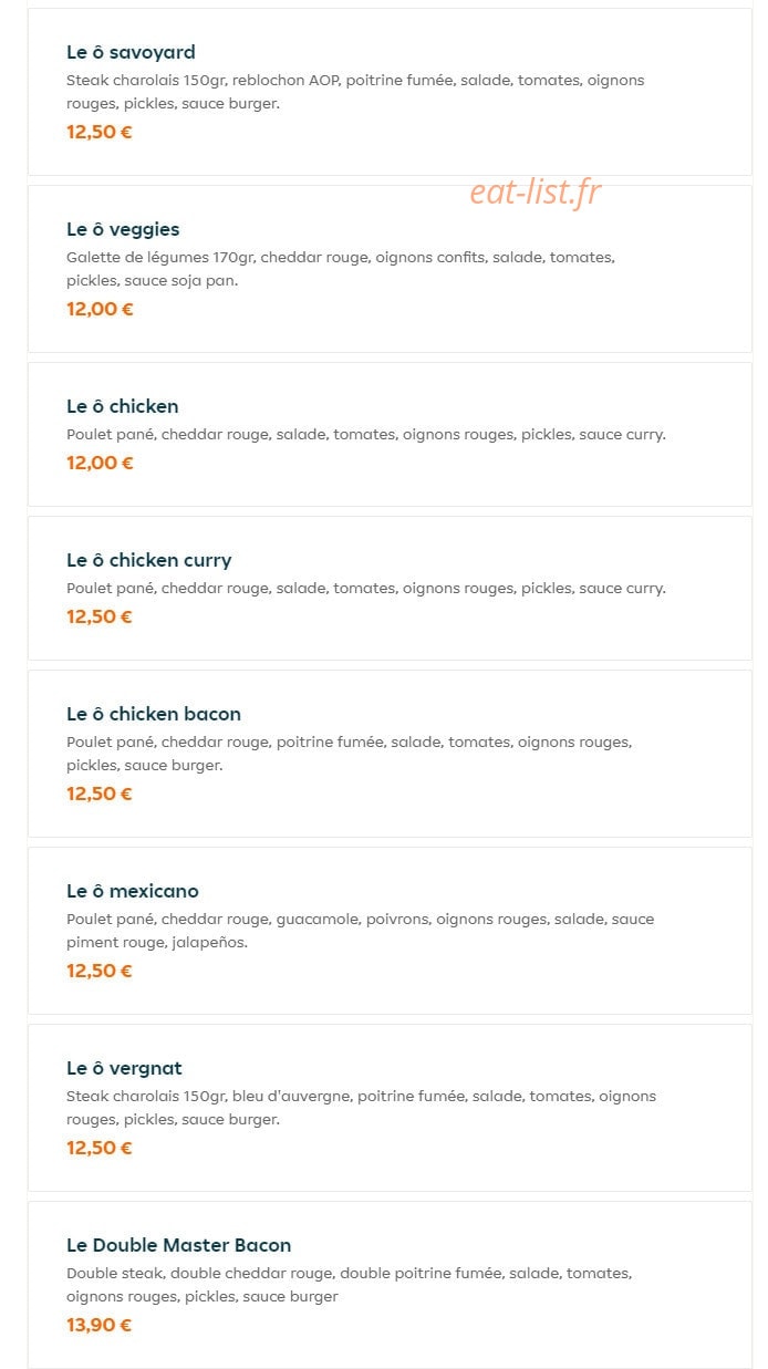 Atelier ô burger — carte page 2