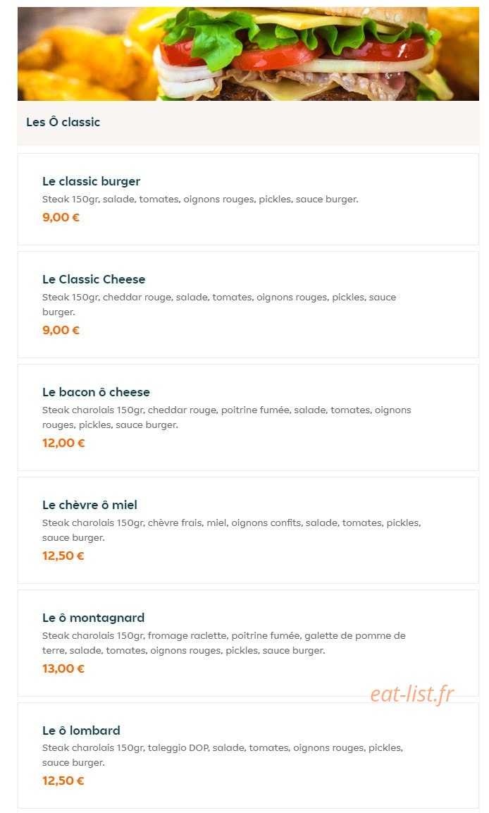 Atelier ô burger — carte page 1