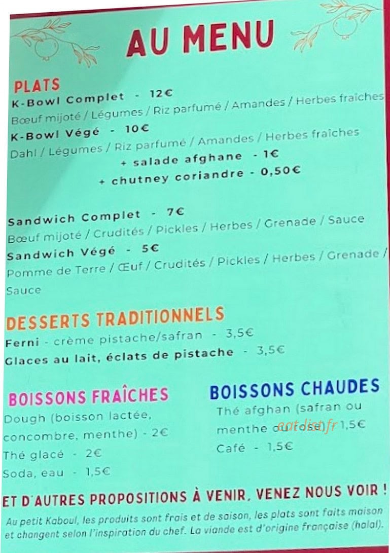 Au Petit Kaboul — carte page 1