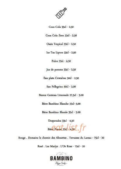 Bambino Pizza Club — carte page 2
