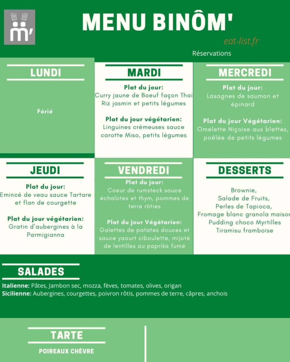 Binôm' restaurant — carte page 1