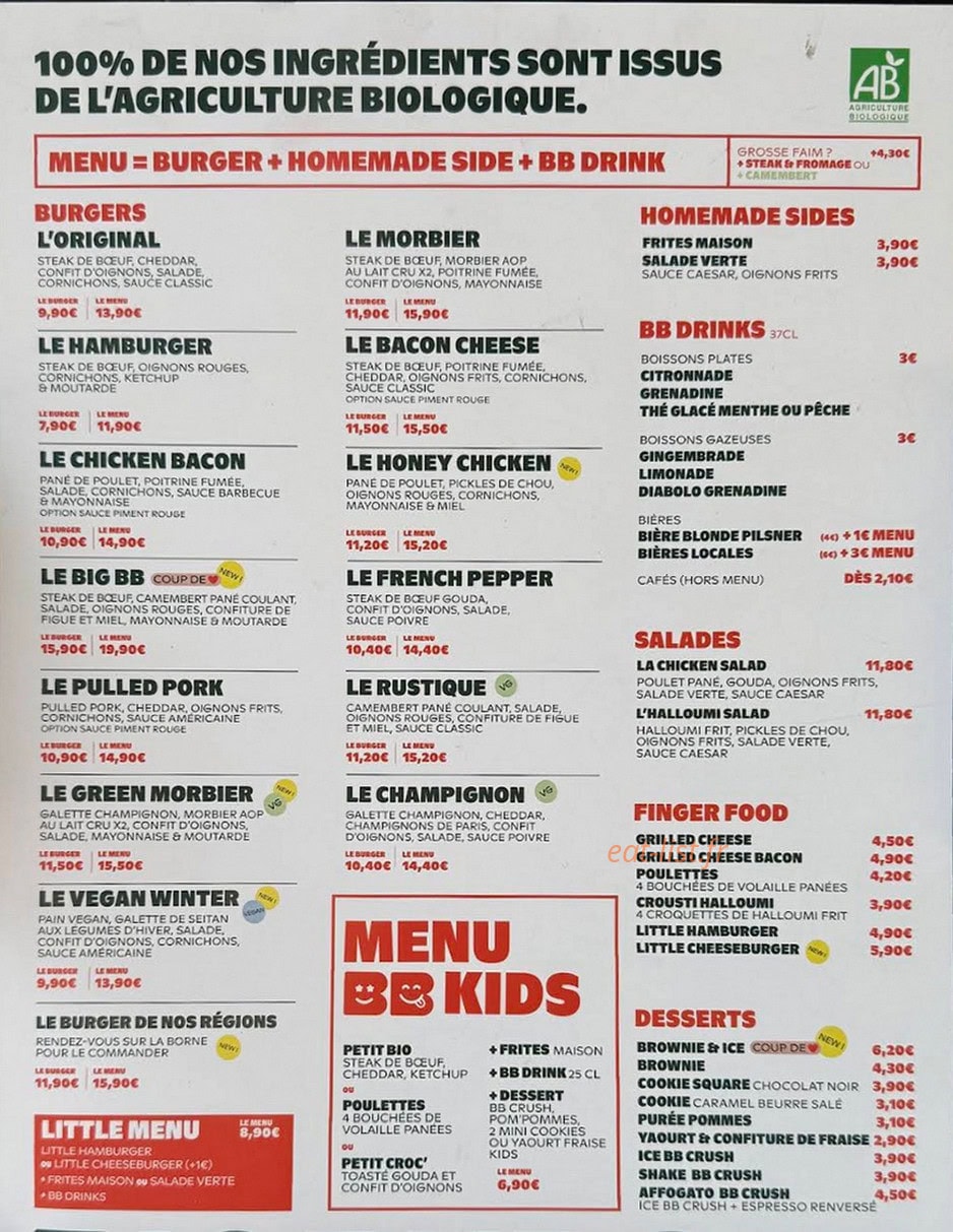 Bioburger — carte page 1