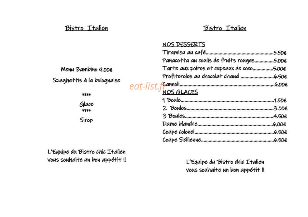 Bistro Italien — carte page 2